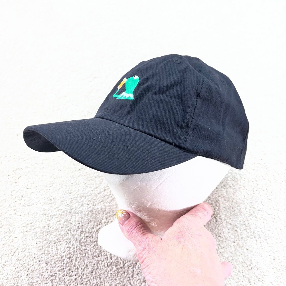 Nissin Cap Kermit Tea Meme Hat Womens OS Black Embroidered Baseball Cap